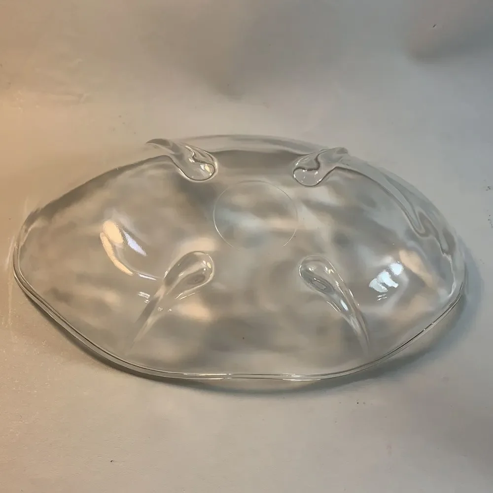 Vintage Clear Glass Oval Shaped 4 Teardrop Feet Scalloped Edge Serving Dish Bowl